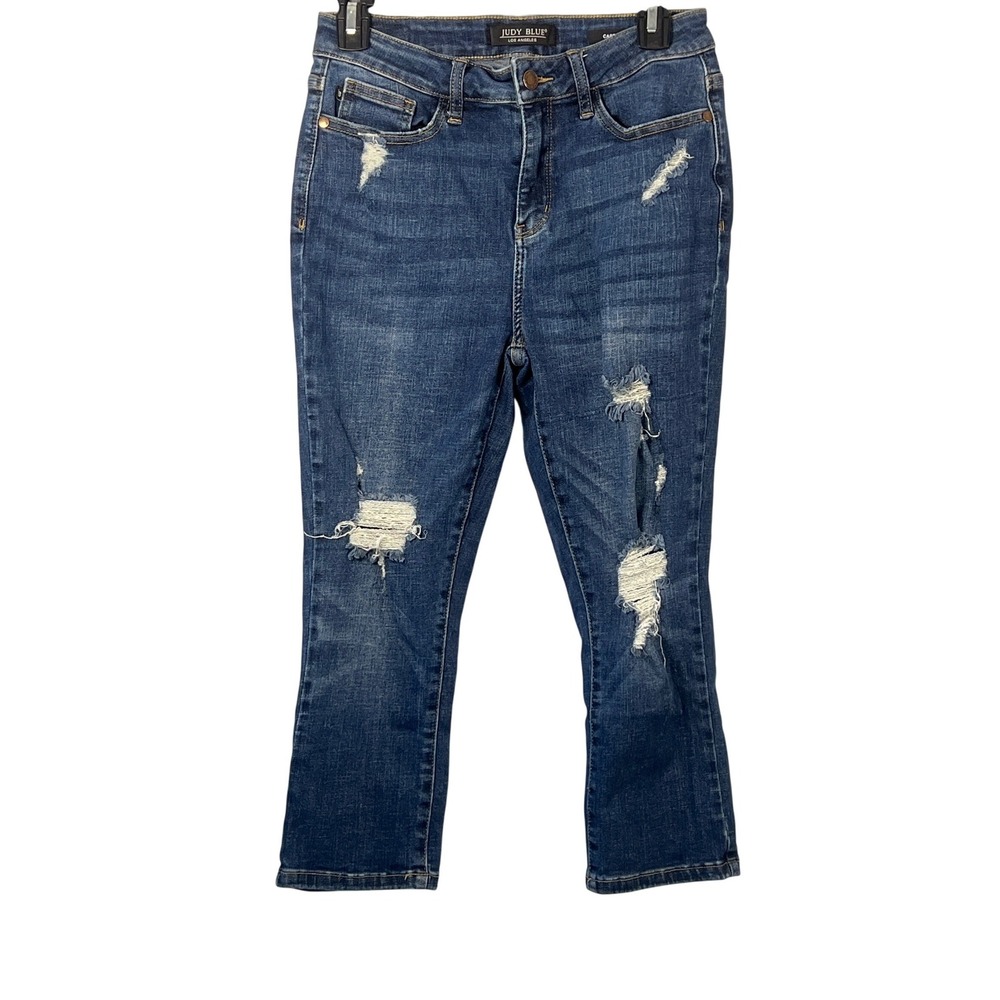 Judy‎ Blue Capri Fit Dark Denim Jeans High Rise Distressed 5 27 Streetwear Y2K